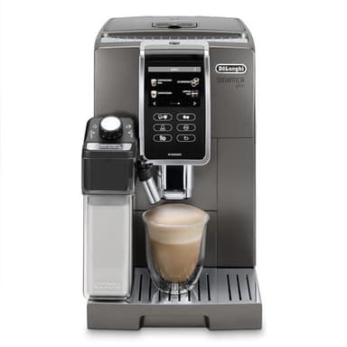 De'Longhi Dinamica Plus Machine à expresso et à café connectée avec mousseur à lait automatique, 18 recettes, broyeur intégré, compatible avec les applications, technologie LatteCrema pour une texture