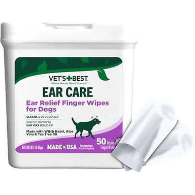 Vet's Best Lingettes pour soulager les oreilles | Lingettes nettoyantes pour les doigts pour chiens | Apaise et désodorise | 50 lingettes jetables