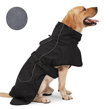 Manteau d'hiver imperméable pour chien, manteau coupe-vent avec intérieur en velours et bande réfléchissante, noir, taille XL