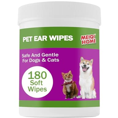Lot de 180 lingettes nettoyantes pour oreilles de chien, pour enlever délicatement le cérumen, les débris – Apaise et soulage les démangeaisons d'oreille, parfum frais d'armoise, ingrédients naturels,