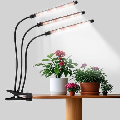 Sondiko Lampes de croissance pour plantes d'intérieur à spectre complet, 3 têtes de lumières d'intérieur avec 3 modes spectraux, 10 niveaux de luminosité, minuterie marche/arrêt automatique, fonction