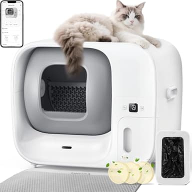 Amicura Cura 3 Litière pour chat autonettoyante : poubelle auto-nettoyante, auto-scellante, recharge automatique, contrôle des odeurs, certifié TÜV, contrôle par application pour maisons à chats