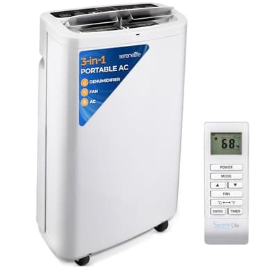SereneLife Climatiseur – Unité de climatisation portable 3 en 1 de 14 000 BTU avec refroidissement, déshumidificateur et ventilateur – Comprend une télécommande, un kit de montage de fenêtre, une