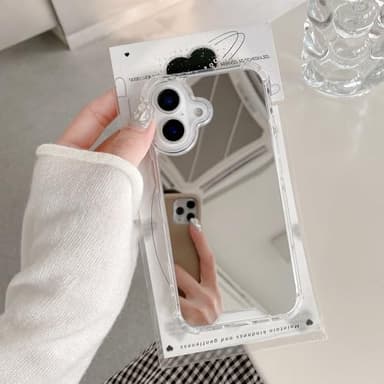 KEXAAR Compatible avec iPhone 16, coque miroir, dos rigide, miroir réfléchissant, idéal pour les retouches de maquillage, selfie arrière pour femme et fille, coque de protection antichoc contre les