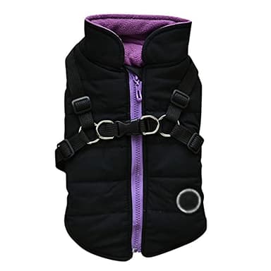 Anntool Veste d'hiver pour chien avec harnais, manteau d'hiver pour animal de compagnie avec col chaud et fermeture éclair sur le dos, tenue coupe-vent 2 en 1 pour chiot de petite taille, manteau pour