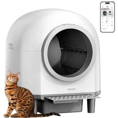 Litière autonettoyante pour chat avec contrôle par application, élimination des déchets sans odeur avec escaliers pour plusieurs chats, 10 radars à capteur de sécurité (blanc, 100 l)