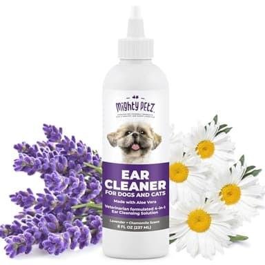 Mighty Petz Nettoyeur d'oreille pour chien – Nettoyant d'oreille pour animaux de compagnie pour soulager les démangeaisons, les infections, les levures et la cire. Solution de nettoyage otique avancée