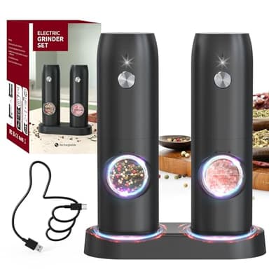CIRCLE JOY Salière et poivrière électrique avec base rechargeable, lumière LED blanche, moulin à poivre automatique pour la maison, la cuisine, mouture réglable, facile à utiliser d'une seule main