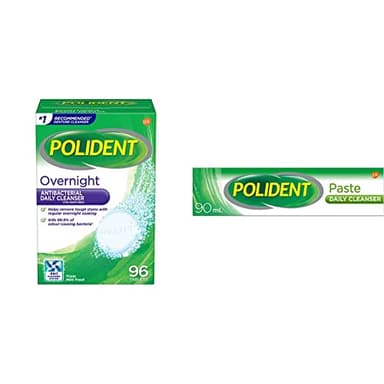 Polident Overnight Daily Pâte nettoyante pour prothèses dentaires | Détachant et plaque dentaire + formule fraîche à la menthe