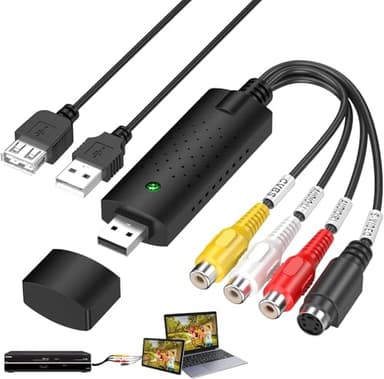Carte de capture vidéo, conversion AV vers USB, vieux VHS VCR Mini DV Hi8 DVD vers numérique, convertisseur VHS vers numérique pour lecture VHS/VCR/caméscope, RCA vers USB Convertir analogique vers