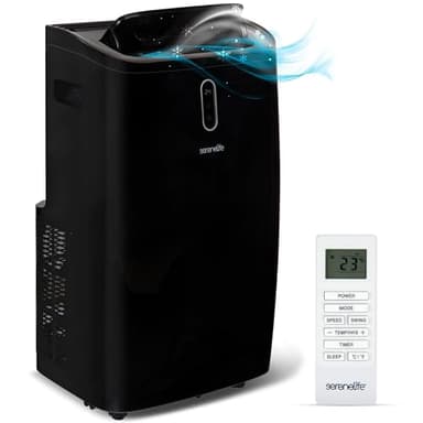 SereneLife Climatiseur portable de 14 000 BTU – Climatiseur compact 3 en 1 pour pièce jusqu'à 400 m² – Unité de climatisation au sol avec télécommande – Roulettes universelles, kit de montage de