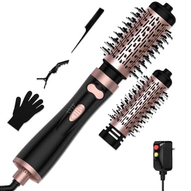 Brosse pour sèche-cheveux, grande brosse rotative 3 en 1 ronde à air chaud avec 2 brosses (5,1 cm et 3,8 cm), volumateur ionique négatif, 2 brosses à friser auto-rotatives amovibles