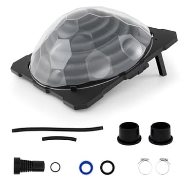 DORTALA Chauffage solaire de piscine, chauffe-eau dôme pour piscine hors sol et creusée avec bobine chauffante noire, pieds pliables, connecteur de tuyau rotatif, housse transparente
