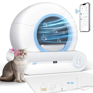 Litière autonettoyante, boîte à litière automatique améliorée 2025 avec plusieurs outils de nettoyage et tapis, robot de grande capacité, 68 L + 9 L, convient pour plusieurs chats, contrôle par