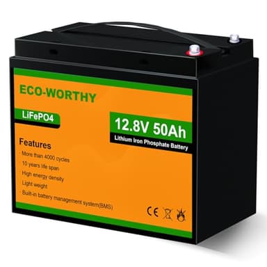 ECO-WORTHY Batterie LiFePO4 au lithium fer phosphate rechargeable à cycle profond avec BMS intégré, jusqu'à 15 000 cycles de vie, parfaite pour moteur à la traîne, voiturette de golf, fauteuil roulant