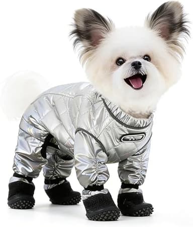 Combinaison de neige pour chien avec bottes attachées, imperméable et isolante avec bottes attachées pour chiens de petite et moyenne taille, tenue de neige réfléchissante pour la marche d'extérieur