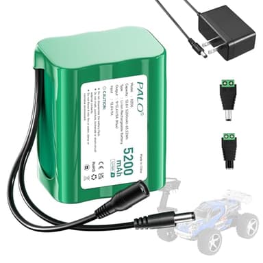 Palogreen Batterie lithium-ion rechargeable 12 V 5200 mAh avec chargeur CC compatible avec les appareils 12 V, bandes LED, éclairage de vélo, projet de bricolage, caméra de vidéosurveillance, radio