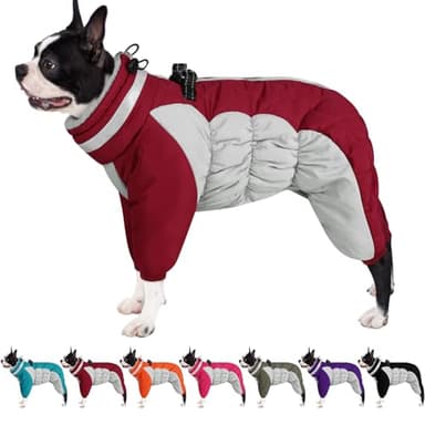 AOFITEE Fullbody Manteau en polaire chaude pour chien, manteau d'hiver coupe-vent pour chien, avec harnais intégré, réfléchissant à col roulé et combinaison de neige à quatre pattes pour animal de