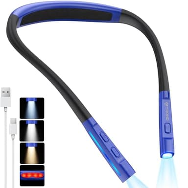 TROND Lampe de lecture 3 couleurs 3 luminosités avec lumière d'avertissement extérieure, bras flexible, lampe rechargeable 1000 mAh pour lire au lit, tricoter, réparer, camping, cadeaux pour les