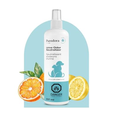 Purodora Lab – Neutralisant d’odeurs d’urine, élimine définitivement les odeurs tenaces d’urine, pour une utilisation sur les tissus et surfaces dures, parfum agrumes, 120 ml