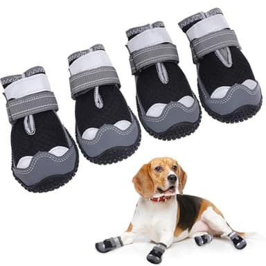 Lot de 4 bottes respirantes pour chien - Chaussures d'extérieur réglables avec bande réfléchissante et semelles antidérapantes - Pour la marche, la course à pied et la course à pied - 4