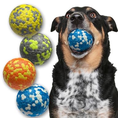 SENVIA Lot de 4 petites balles de tennis pour chien - Durables - Jouets interactifs pour le dressage - Indestructibles, flottantes et rebondissantes - Idéales pour les chiens