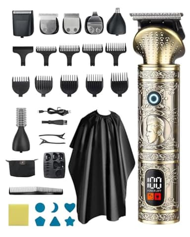 MOXTOYU Tondeuse à cheveux professionnelle pour homme, tondeuse à lame en T zéro écart pour cheveux, barbe, nez et corps, kit de toilettage 7 en 1, outil de coiffure sans fil et de précision