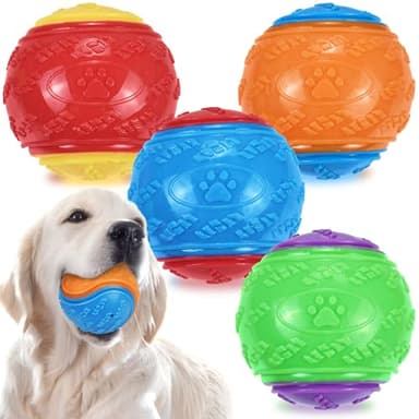 LECHONG Lot de 4 balles couinantes pour chien, 8,9 cm, balles robustes pour chien, avec lanceur de balle pour chien, balles en caoutchouc pour mâcheurs agressifs de grande et moyenne taille, balles à