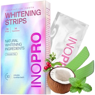 InoPro Kit de 14 bandes de blanchiment des dents sensibles, sans peroxyde, bandes blanches vertes et sans danger pour l'émail, élimination des taches profondes – Blanchiment instantané des dents sans