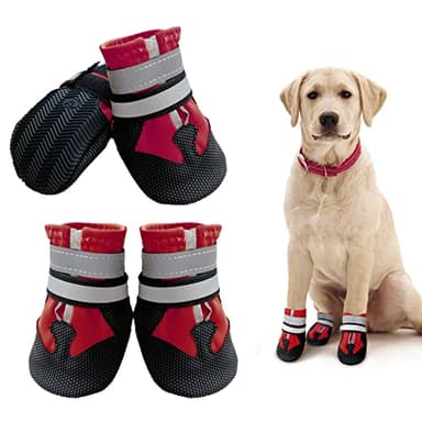 NeuWook Lot de 4 bottes pour chien imperméables, antidérapantes et respirantes avec deux sangles de fixation réglables, faciles à porter, semelle souple et confortable pour chiens de petite, moyenne