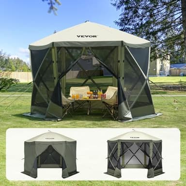 VEVOR Tente moustiquaire pop-up à 6 côtés avec 6 chiffons amovibles et fenêtres en maille, 3 x 3 m, tente moustiquaire à montage rapide avec moustiquaire, vert kaki