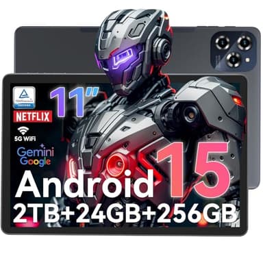 Tablette Android 15 - Écran FHD 11" - 24 Go de RAM 256 Go de ROM / 2 To TF - T615 Octa-Core AI Tablettes - 8000 mAh/18 W - Charge rapide - WiFi 5G et appareil photo 16 MP - Certifié TÜV Netflix HD