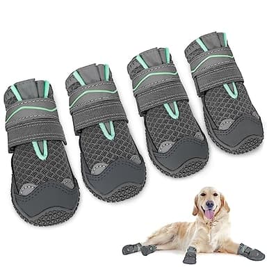 AUTOWT Bottes respirantes pour chien - Protection des pattes - Double réglable et lavable - Avec bande réfléchissante - Pour chiens de petite, moyenne et grande taille - Pour promener et courir en