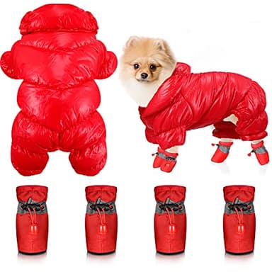 Ensemble manteau et chaussures d'hiver pour chiot – Veste de neige imperméable en polaire pour animal domestique – Veste matelassée intégrale – Bottes protectrices pour pattes – Avec sangle
