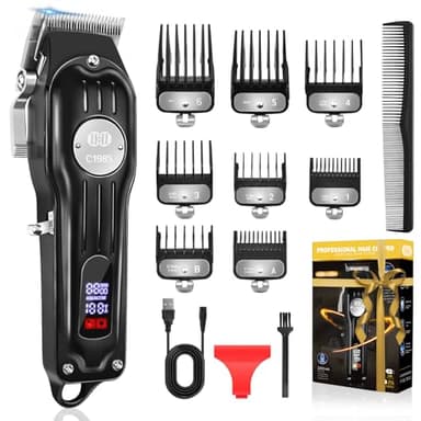 CIICII Tondeuse à cheveux professionnelle sans fil pour la coupe de cheveux (rechargeable USB réglable pour homme avec 8 protections métalliques, kit de toilettage de 13 pièces) pour salon de coiffure
