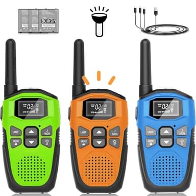 Lot de 3 talkie-walkies longue portée pour enfants et adultes - Radios bidirectionnelles rechargeables DURLK 22 canaux avec batterie Li-ion 1200 mAh - Lampe de poche LED, câble de type C pour camping,