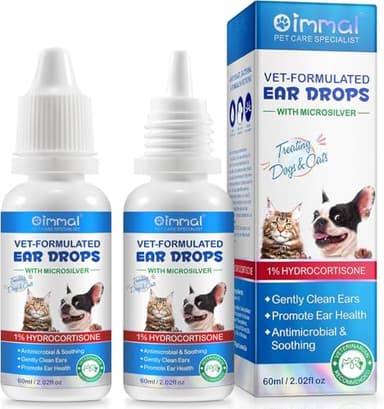 Gouttes auriculaires pour animaux de compagnie pour chiens et chats 60 ml | Formule naturelle pour soulager les odeurs, la cire et les démangeaisons | Nettoyant d'oreille apaisant avec propriétés