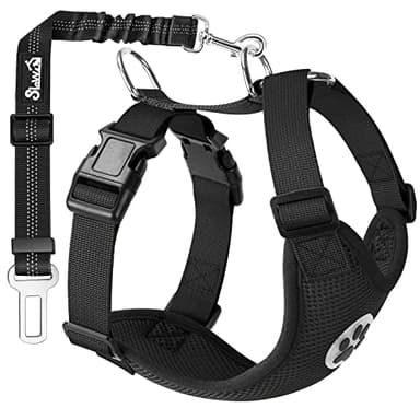 Slowton Harnais de voiture pour chien - En maille respirante - Avec connecteur de ceinture de voiture