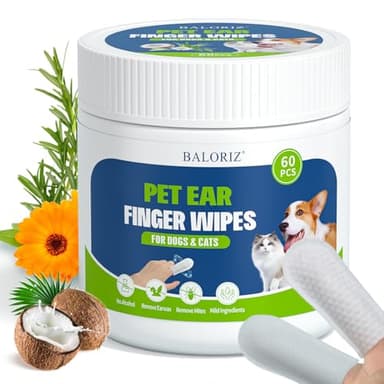 BALORIZ Lot de 60 lingettes jetables pour soulager les oreilles des animaux de compagnie pour chiens et chats, éliminent délicatement la cire sale et les odeurs et soulagent les démangeaisons