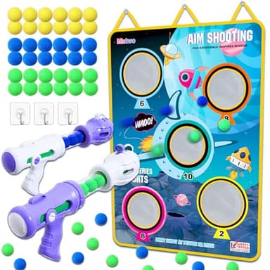 Jeu de tir pour enfants garçons et filles âgés de 6, 7, 8, 9, 10 ans et plus - 2 pistolets à pompe à air et super grande cible de tir et 36 balles en mousse, jouets de voyage intérieur/extérieur