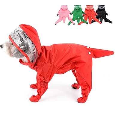Zunea Manteau de pluie imperméable avec capuche pour chiens de petite race - Poncho à capuche pour chiot avec bottes, vêtement de pluie à quatre pattes - Rouge XL