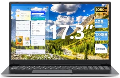 SGIN Ordinateur portable 17,3" avec processeur Celeron I3, 4 Go DDR3 128 Go SSD, ordinateur portable Windows 11, écran FHD IPS, Type-C, Wi-Fi 5G, BT4.2, USB3.2, HDMI, pour les entreprises et les