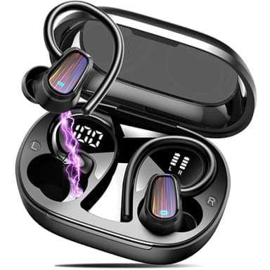 Écouteurs sans fil Bluetooth 5.4 50H avec suppression du bruit ENC, son stéréo HiFi avec crochets d'oreille, étanchéité IP7 pour le sport/entraînement/course à pied