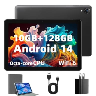 Rebecco Tablette Android 10" - Android 14 Octa Core 1,8 GHz, tablette avec transmission OTG et Wi-Fi 6G 10 (4+6) Go + 128 Go 6000 mAh, 8 + 5 MP double caméra, Bluetooth 5.3, dernières tablettes avec