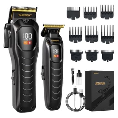 SUPRENT Tondeuse à cheveux professionnelle pour homme - Rechargeable - Moteur robuste - Avec écran LED - Sans fil - Calibré en usine - Sans fil - Sans espace - Cadeau pour homme - Noir