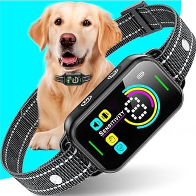 DINJOO Collier anti-aboiement pour chien de grande et moyenne taille, collier d'aboiement rechargeable avec sensibilité réglable sur 8 positions, étanche IP67, noir