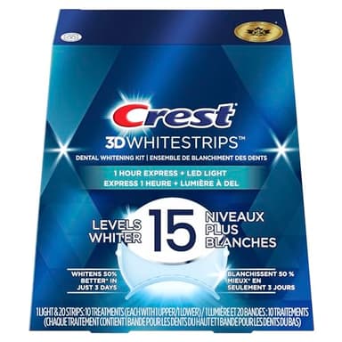 Crest 3D Whitestrips 10 Day Smile Makeover Kit de blanchiment des dents à domicile, 10 traitements + 1 lumière LED, 15 niveaux plus blancs