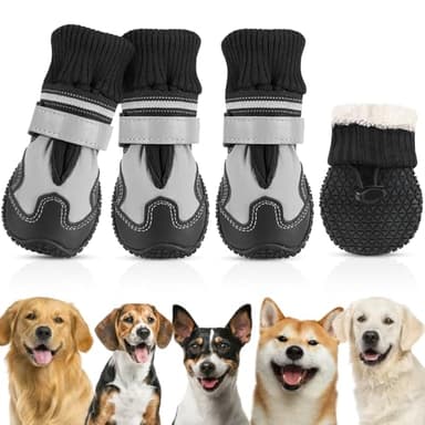 AUTOWT Bottes pour chien avec doublure en polaire - Protection des pattes - Imperméables - Semelles en caoutchouc antidérapantes - Avec bande réfléchissante - Pour promener, courir à l'extérieur