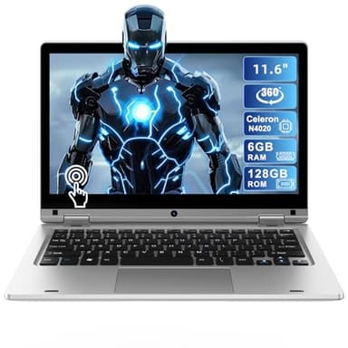 Ordinateur portable 11,6 pouces écran tactile 360° pliable PC portable PC 6 Go RAM 128 Go SSD FHD Display ordinateur portable Celeron N4020 avec carte SD 256 Go Dual Band WiFi Bluetooth 4.2 USB 3.0