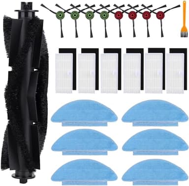 Lot de 22 accessoires de rechange pour aspirateur robot Tikom L9000, Lubluelu SL60D, Laresar L6 Nex, 1 rouleau principal, 8 brosses latérales, 6 filtres HEPA, 6 chiffons serpillères, 1 brosse de